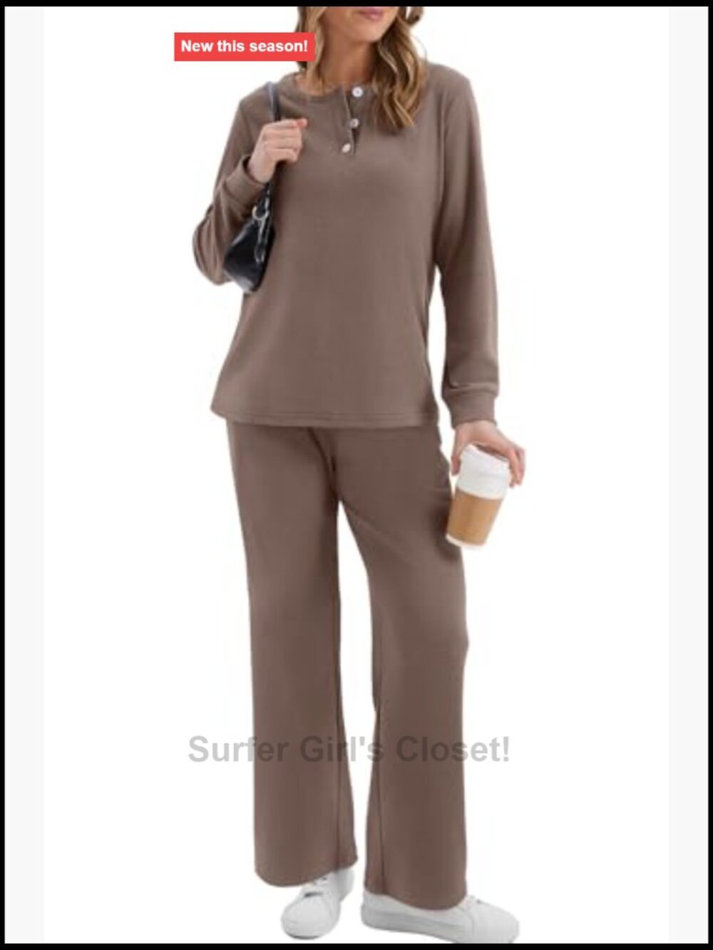 Two Piece Lounge Set Button Down Sweatsuit Wide Leg Sweatpants with Pockets - Picture 4 of 7